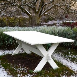 Деревянный стол садовый из массива сосны,прямоугольный для сада и дачи 210х103 см, белый