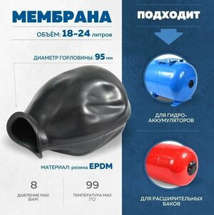 Мембрана для гидроаккумуляторов и расширительного бака "AQUAMOTOR" 18-24л