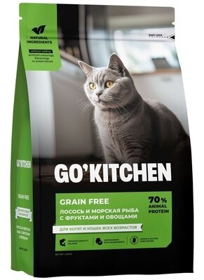 GO! KITCHEN Полнорационный беззерновой сухой корм для котят и кошек всех возрастов с лососем и морской рыбой (Новая упаковка) 1,36 кг