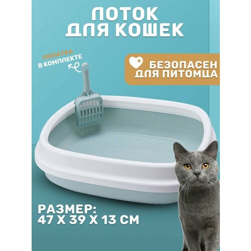 туалет домик лоток для кошек для котов для животных не один дома чистые лапки серый 56x39x42 см Лоток для кошки с высоким бортиком