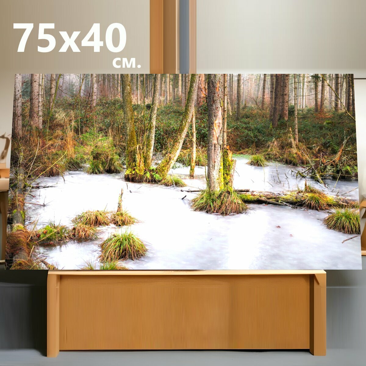 Картина на холсте "Деревья, лес, лед" на подрамнике 75х40 см. для интерьера