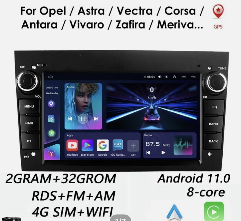 Магнитола для Opel Astra H/Corsa D/Zafira B/Antara 2/32GB 4G CarPlay