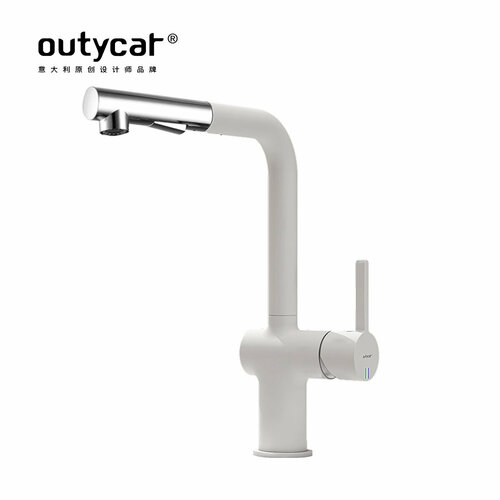 Смеситель для кухни с выдвижной лейкой tika белый