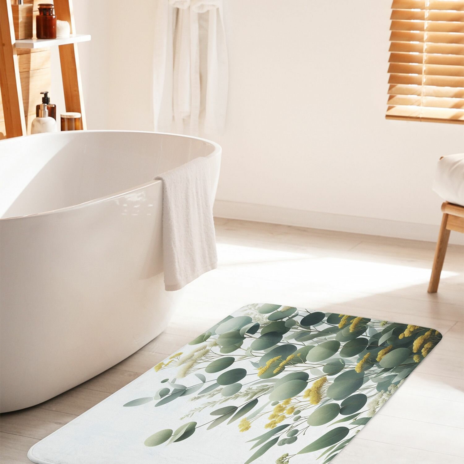 Коврик для ванной комнаты и туалета противоскользящий JoyArty "Эвкалипт и цветы" 60х100 см