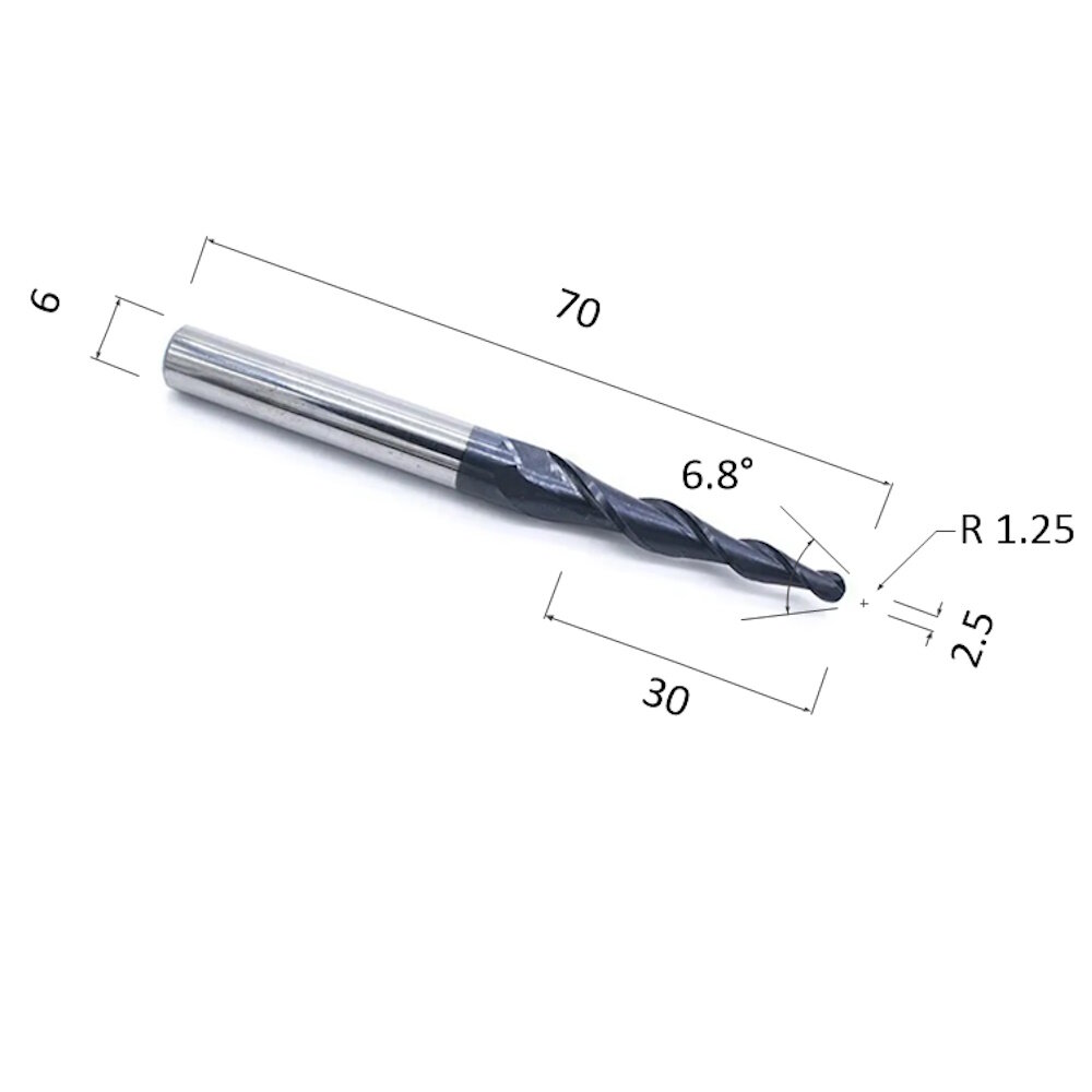 Фреза DJTOL NL2QX6.30.2.5 спиральная двухзаходная конусная сферическая (по дереву, композиту (АКП), пластику)