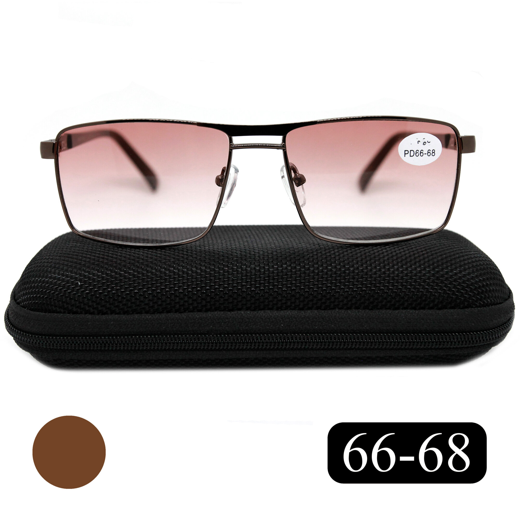Готовые очки 66-68 для чтения с тонировкой (+4.00) SALIVIO 5009 С2, цвет коричневый, с футляром, РЦ 66-68