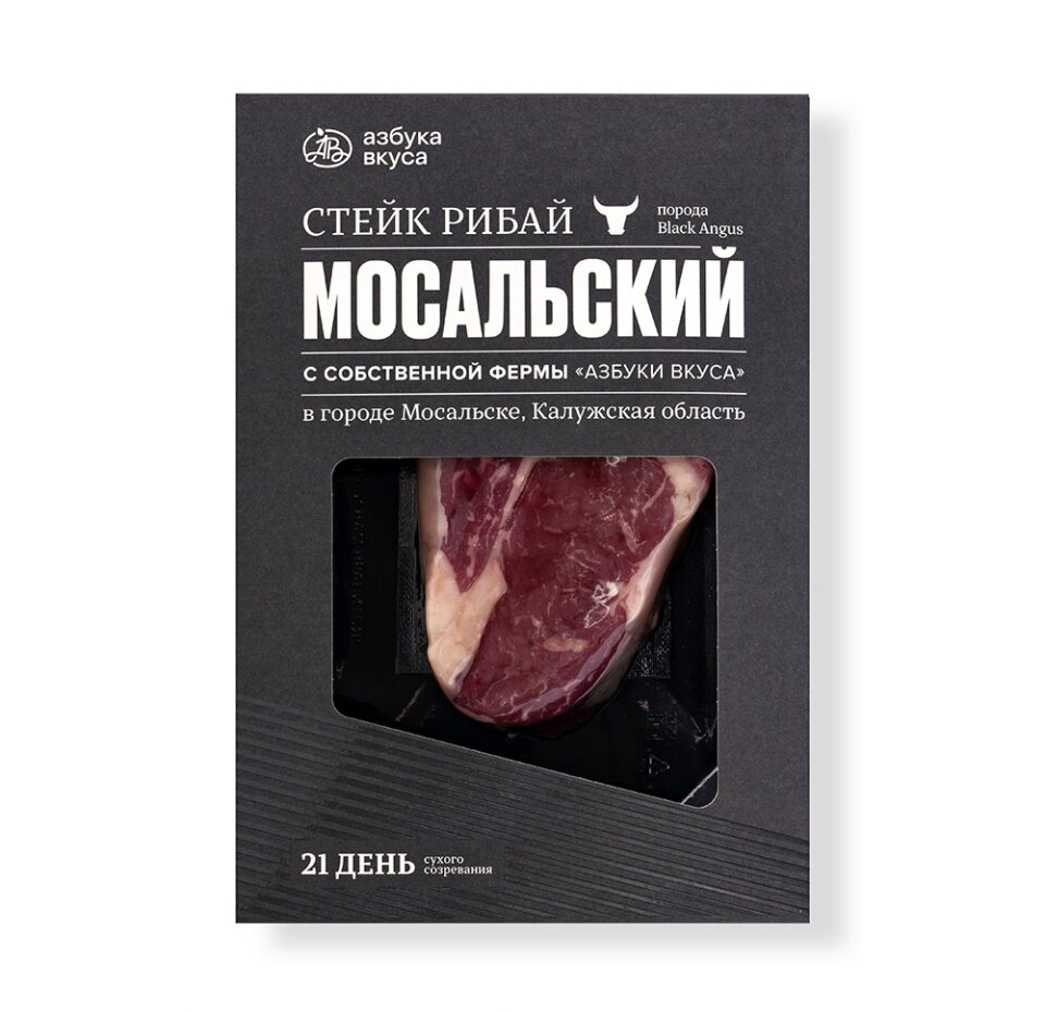 Стейк Рибай из мяса молодых бычков влажного созревания Мосальский АВ. Наши фермы ООО Городской cупермаркет Россия, 380 г