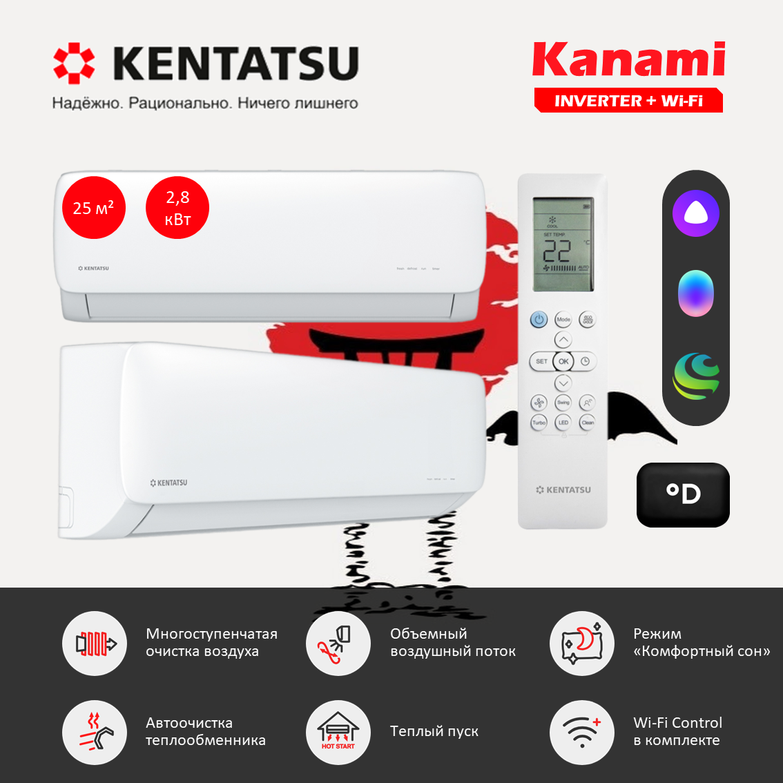 Кондиционер Kentatsu Kanami Inverter KSGAB26HZRN1W/KSRAB26HZRN1