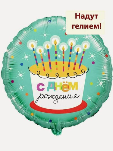 Изображение товара Фольгированный круглый шар с Днем Рождения Тортик со свечками1шт