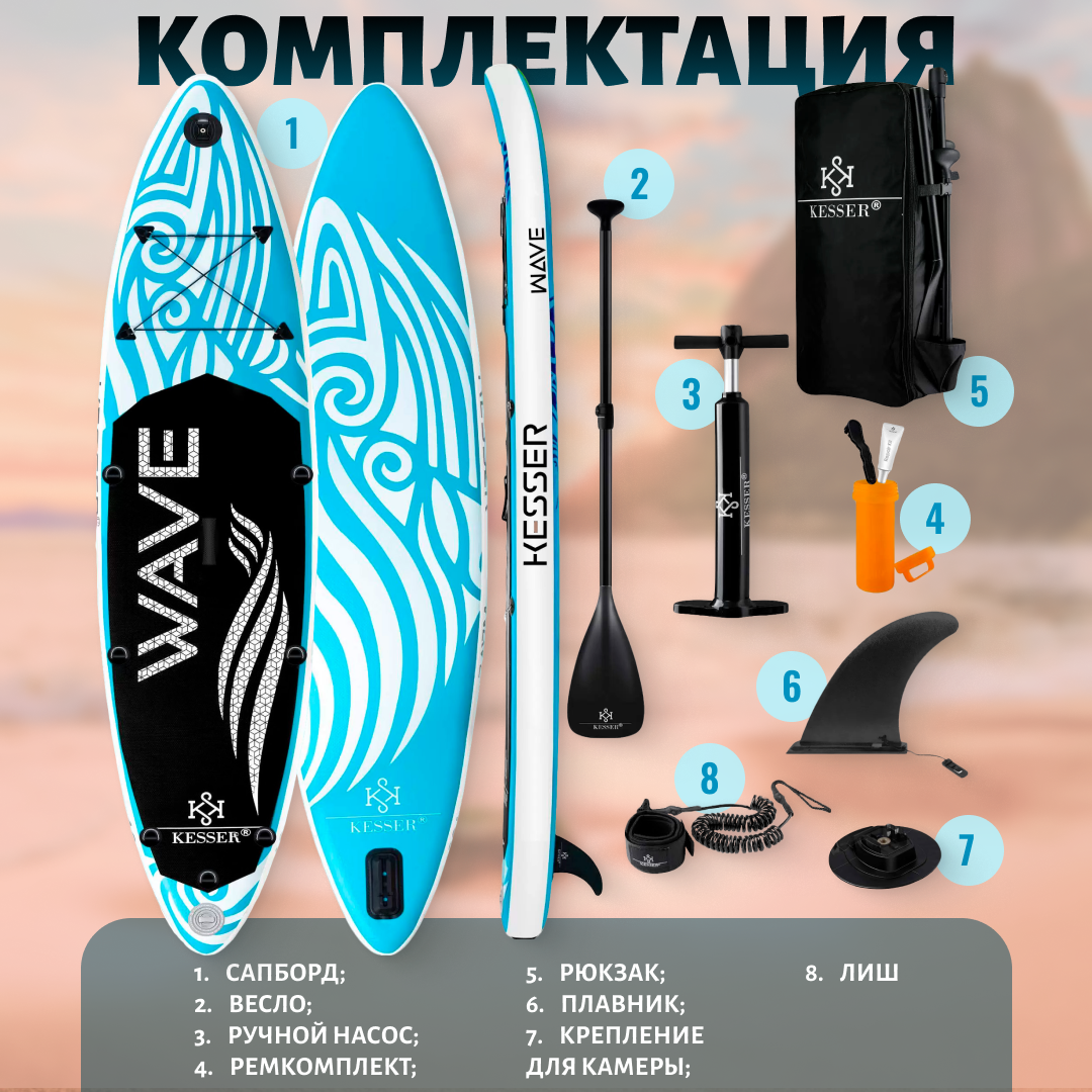 Сапборд Inflatable SUP Kesser 366*75*15 Wave Light Blue