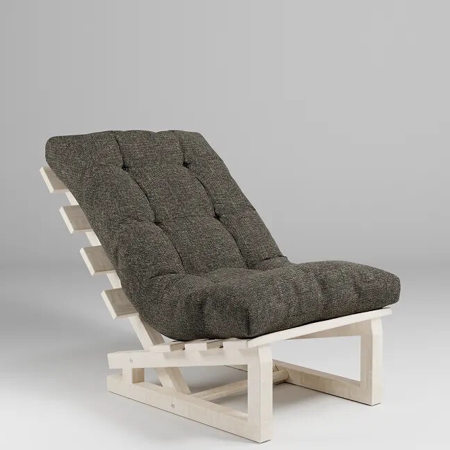 Кресло с подушкой Савушка для дома, для дачи, для террасы, для веранды, для улицы, шезлонг, деревянное, каркас бежевый/подушка графит