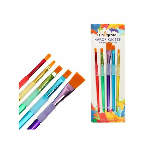 Набор кистей нейлон 5 штук круглые с резиновыми держателями 674₽