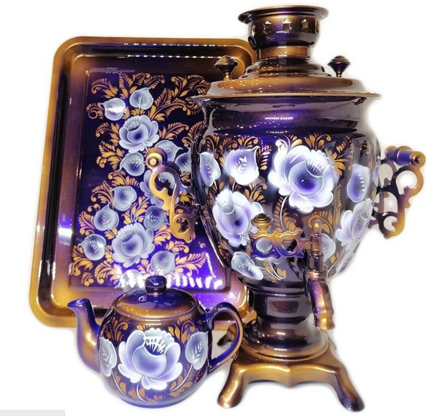 фото Самовар электрический набор "Кобальт Гжель" желудь 3 литра