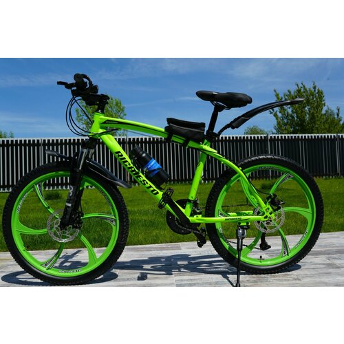 Велосипед горный RICHIESTO 24 колёса Алюминиевые кованные литые диски Детский Подростковый Спортивный салатовый 26500₽