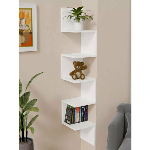 Угловая навесная полка для книг и цветов белая