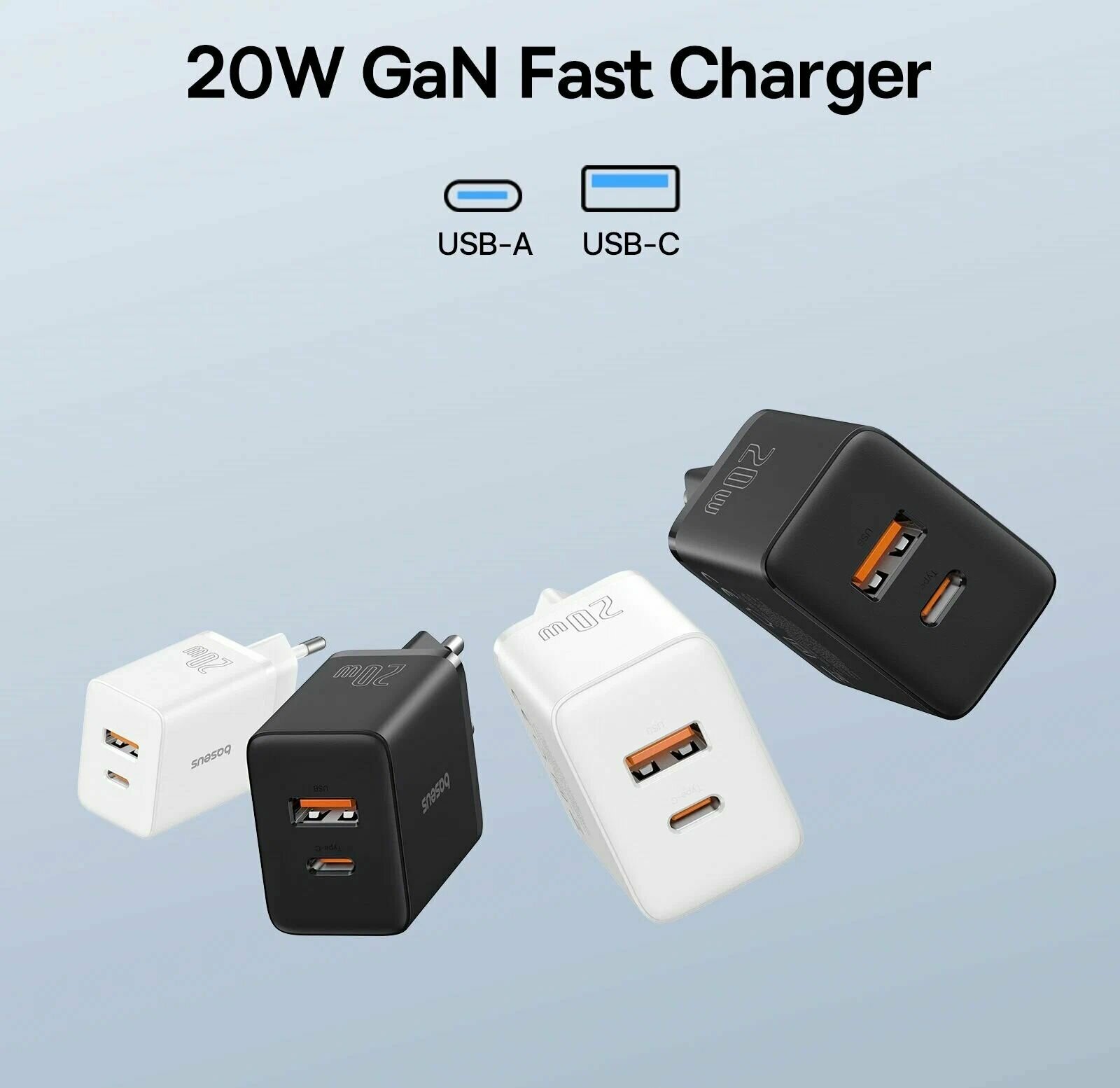 Сетевое зарядное устройство 20W U+C Baseus Cube Fast Charger / Moon White — фото 1
