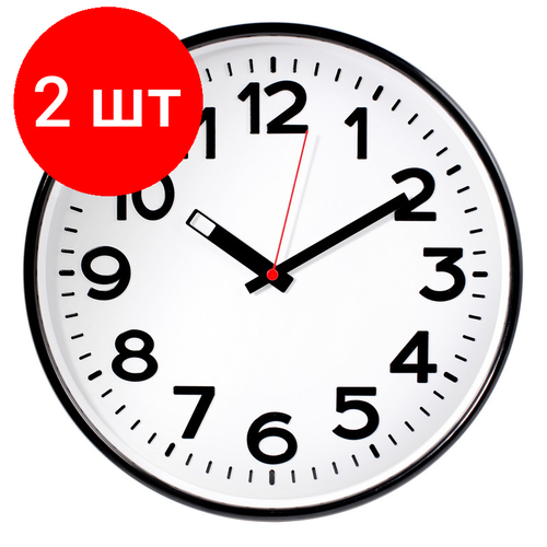 Комплект 2 штук, Часы настенные Troyka 78770783 круг, d305мм, плав. ход, пластик черный