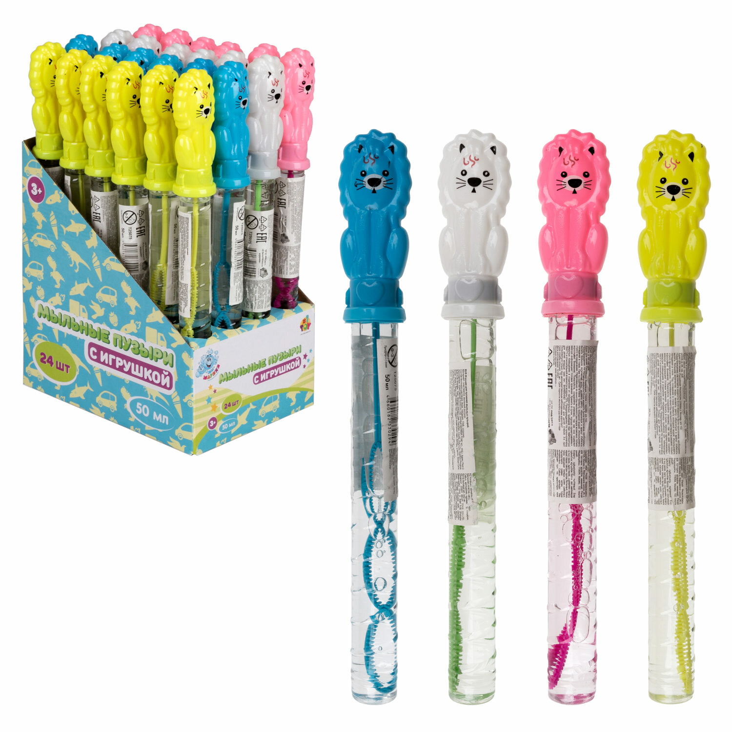 Мыльные пузыри 1TOY Мы-шарики! с игрушкой Лев, маленькие, 50 мл, 1 шт.