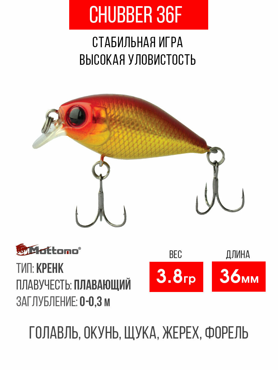 Воблер для рыбалки Mottomo Chubber 36F 3,8g, кренк плавающий для спиннинга, троллинга. Приманка окуня, щуку Orange Gold