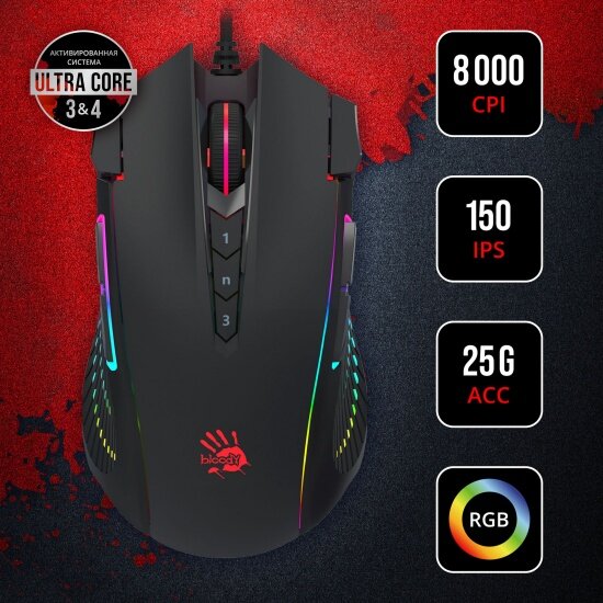 Мышь A4Tech A4 Bloody J90s, оптическая, 8000dpi, USB, черная — фото 1