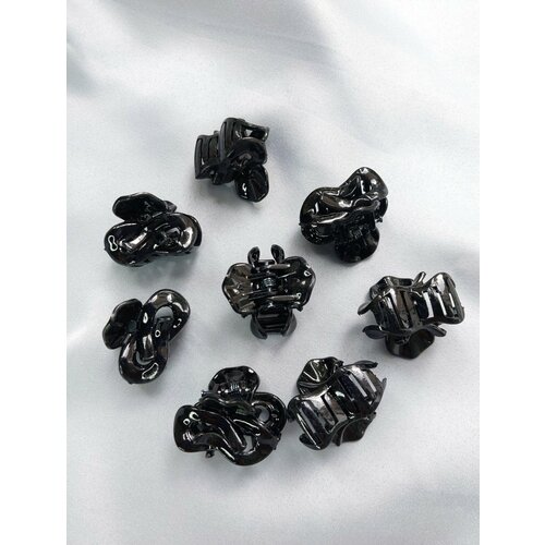 Миниатюрные крабики для волос / Набор 8 шт черные глянцевые / аксессуар для прически