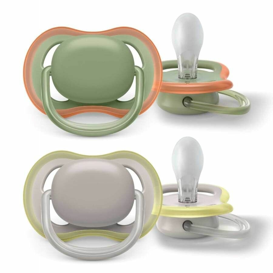 Силиконовые пустышки Philips Avent SCF085/16 ultra air 2 шт, с широкими воздушными отверстиями, контейнером для стерилизации, персиковый/зеленый