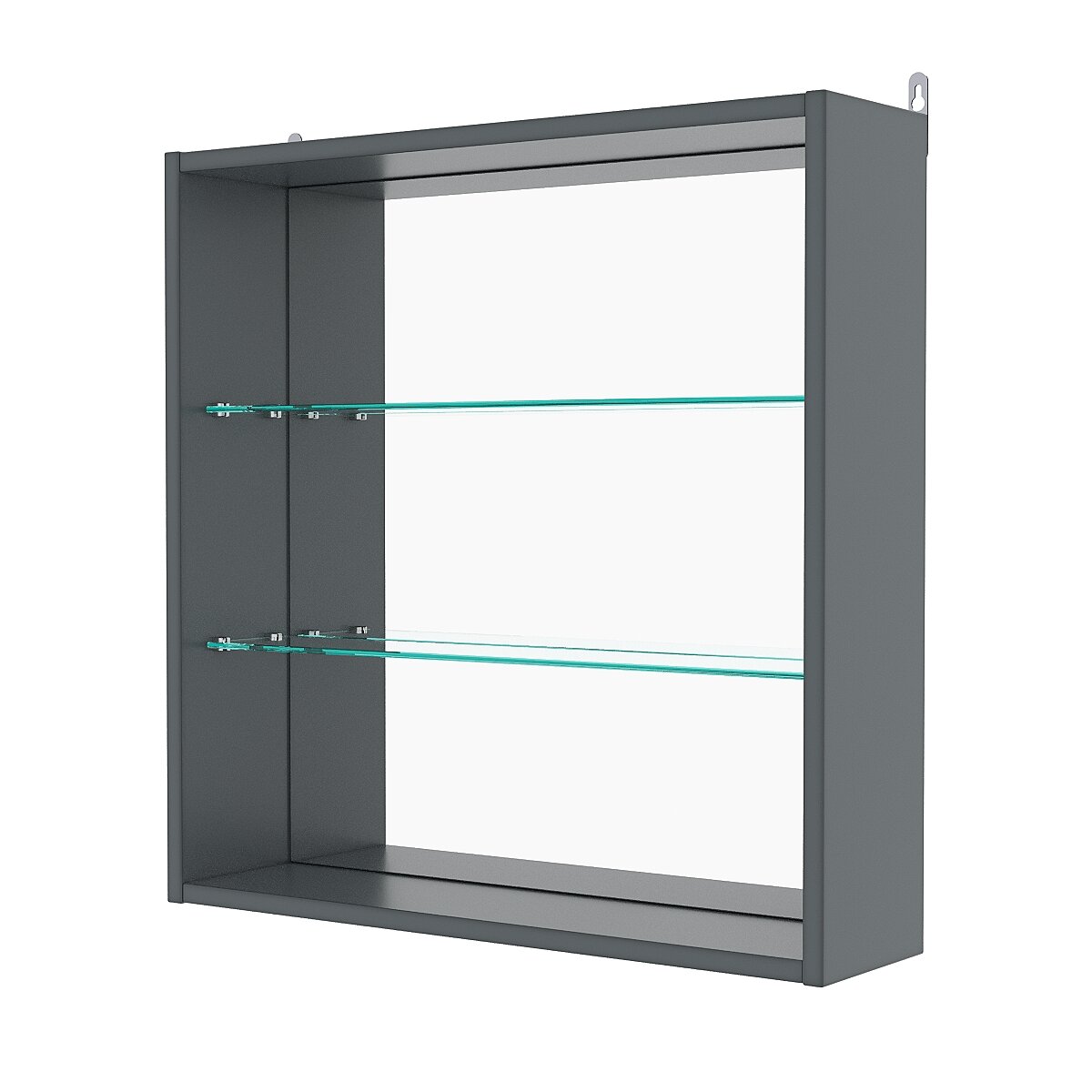 фото Витрина настенная №1-2Г с зеркалом, Темно-Серый U2601 60 x 15 x 60 см (ДхШхВ)