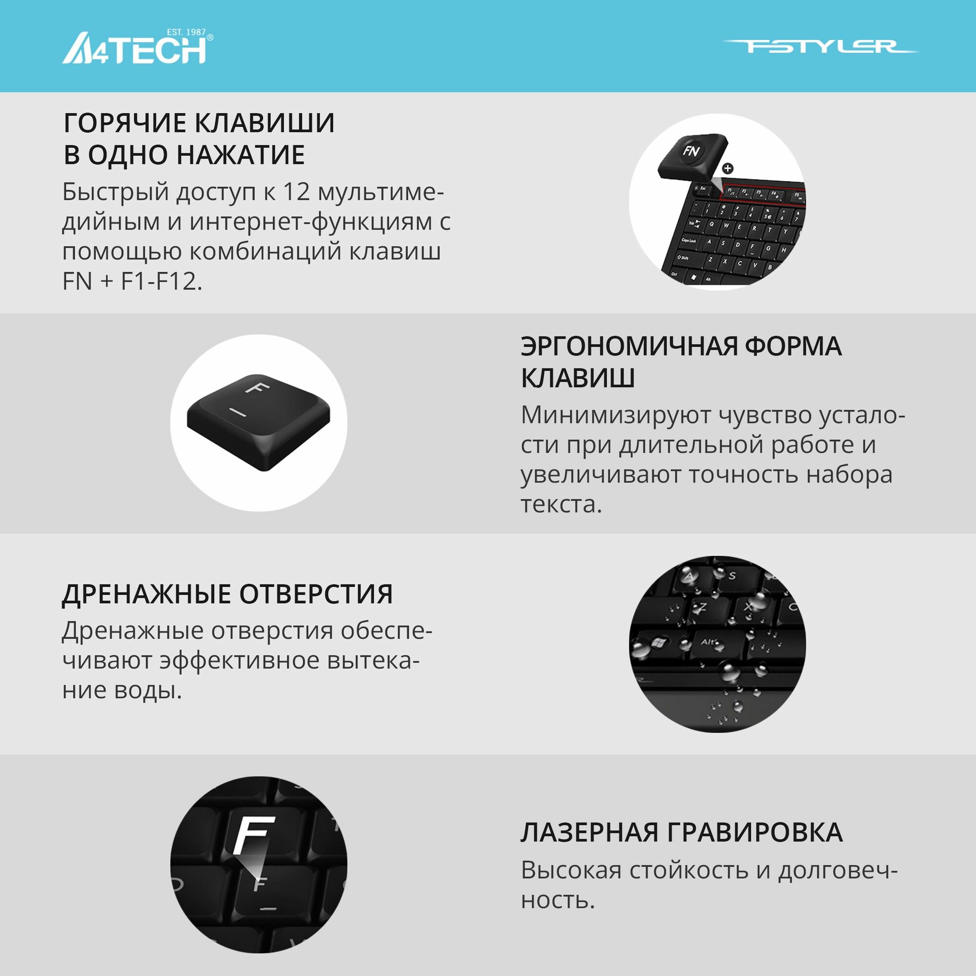 Клавиатура + мышь A4 Fstyler FG1010 клав: черный/серый мышь: черный/серый USB беспроводная Multimedia — фото 1