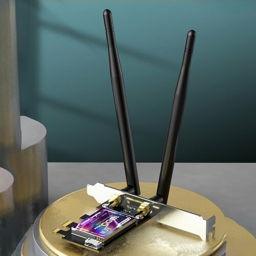 Двухдиапазонный сетевой адаптер, сетевая PCI карта Express EDUP 1800Mbps+ Wi-Fi 6 Bluetooth 5.2 (EP-9658), черный