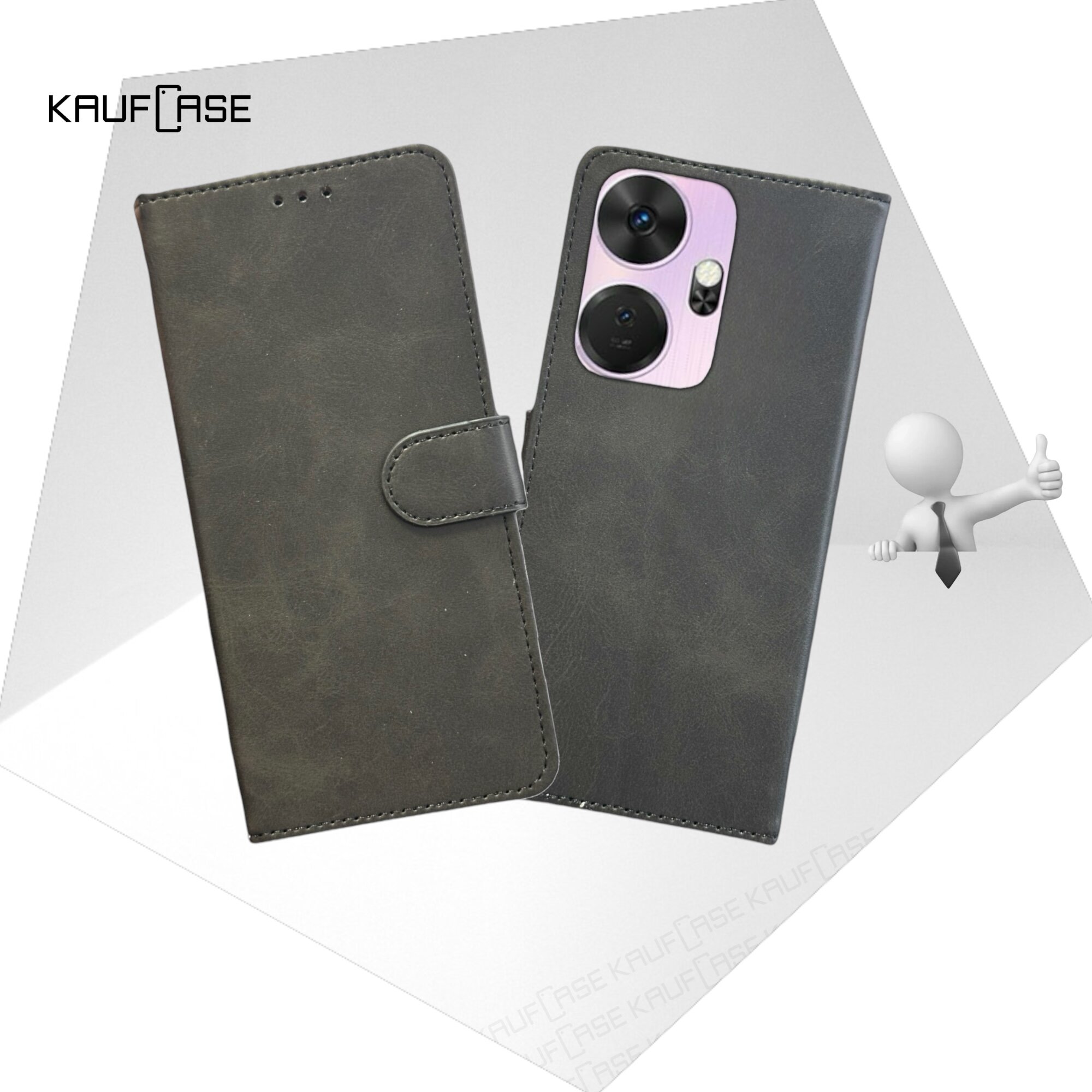 Чехол книжка для телефона Itel P55+ (P663LN) (6.6"), черный. Текстура под кожу