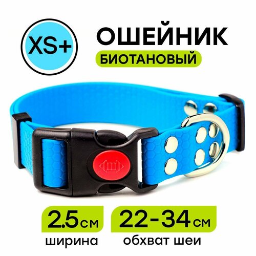 Ошейник из биотана 22-34 см (XS+), 25 мм, Woofy "Geksa" водостойкий, для собак с длинной шеей, борзых, голубой