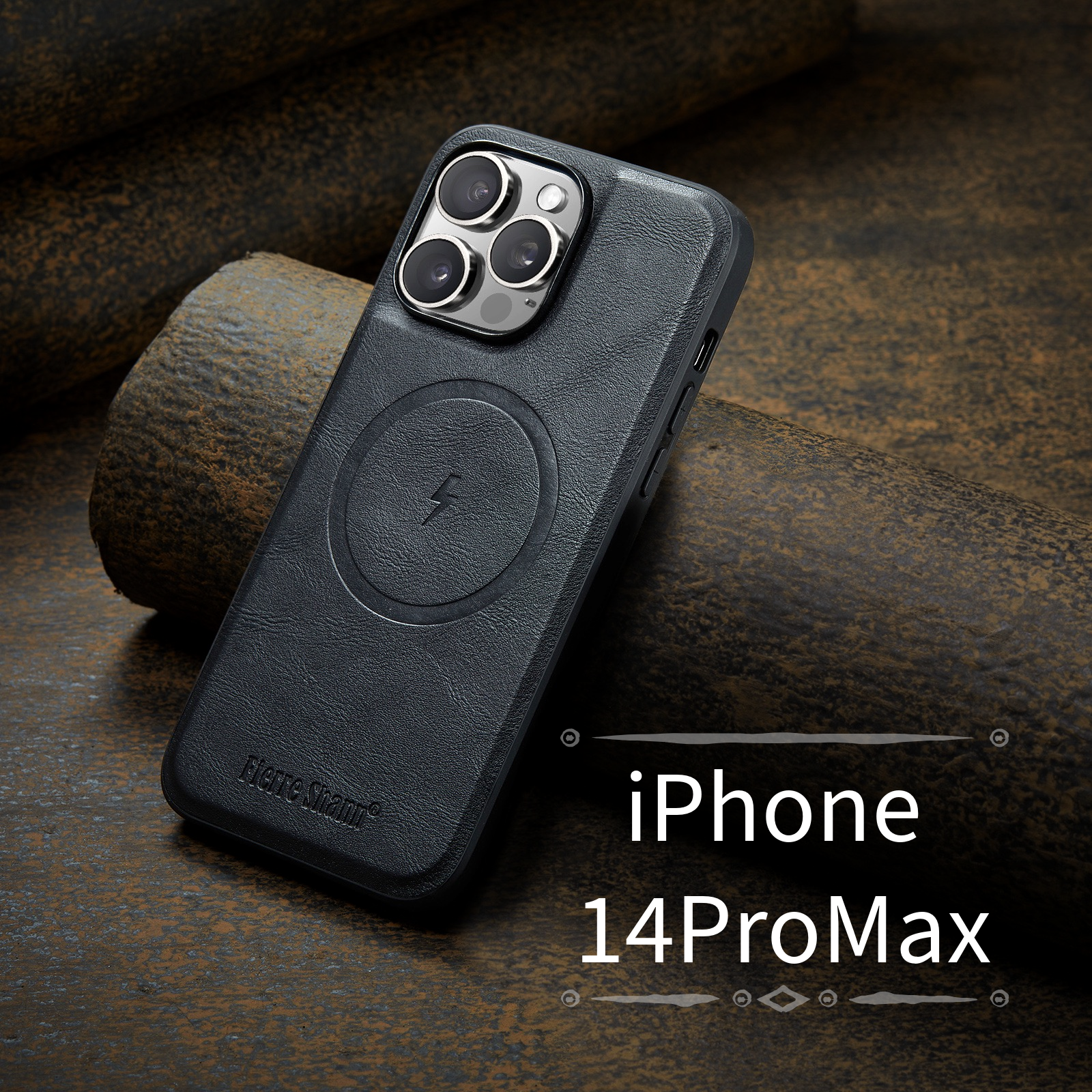 Чехол на айфон 14 про макс черный кожаный - Чехол iPhone 14 pro max черный