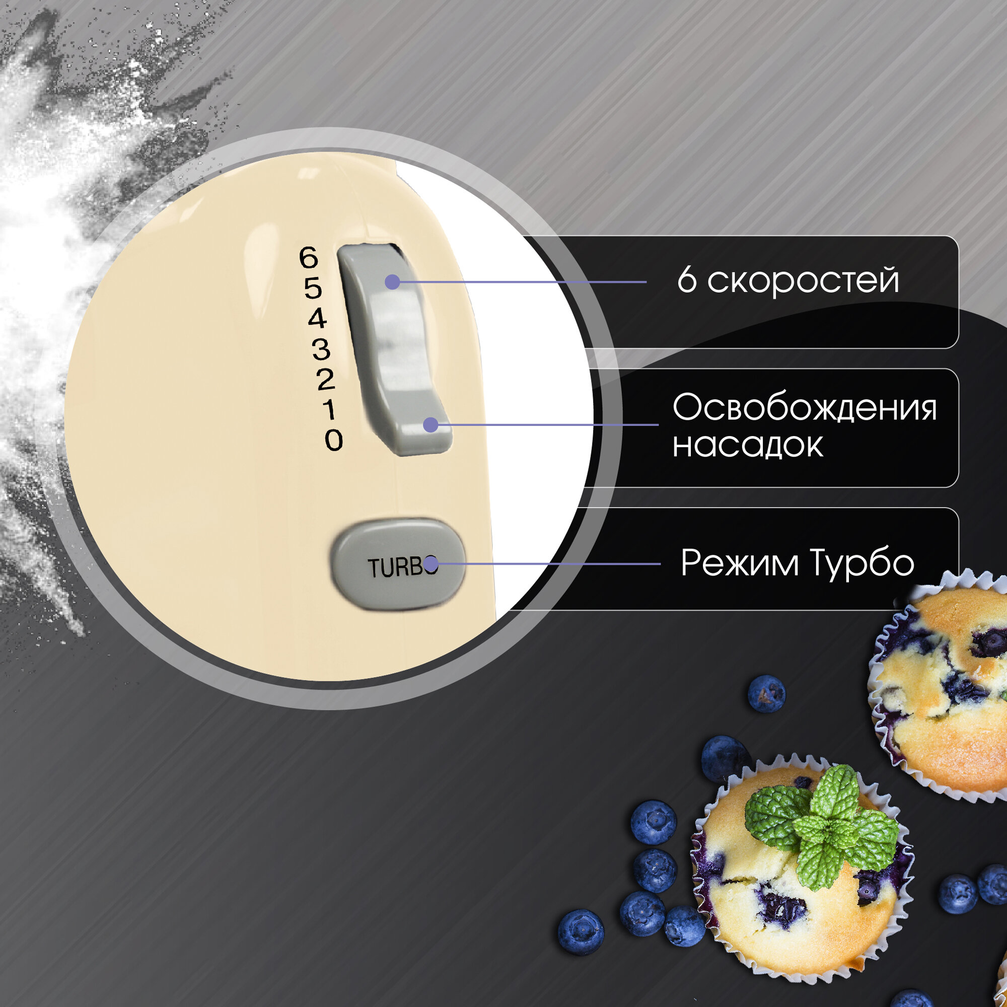 Миксер ручной Zigmund & Shtain ZHM-150, 600 Вт, 6 скоростей, кремовый — фото 1