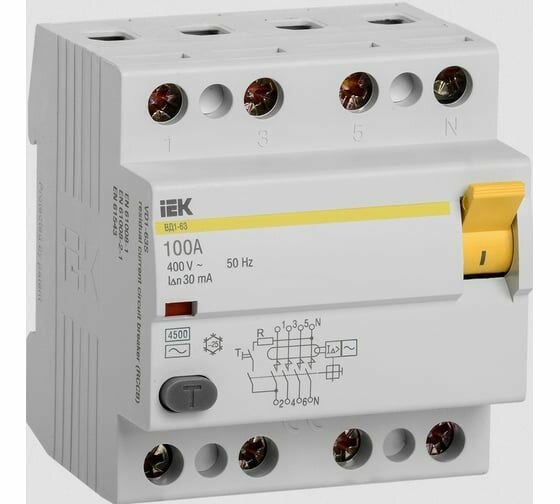 УЗО IEK MDV10-4-100-030 ВД1-63 100A 30mA IEK