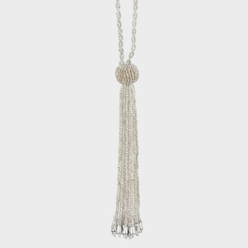 Игрушка елочная, 20 см, с кисточкой, бисер, серебристая, Шар, Ball tassel серебристый