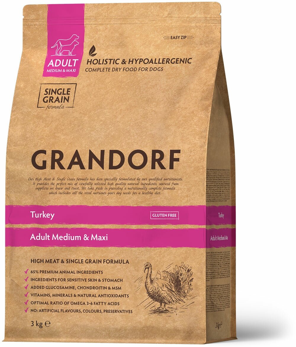 Сухой корм Grandorf Turkey Medium & Maxi для взрослых собак средних и крупных пород от 1 года с индейкой 1кг