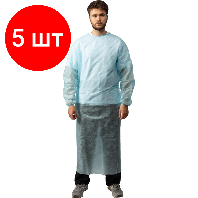 Комплект 5 штук, Халат хирург. стер, рук. резинка,140см, пл.42 р. XL(52-54) Инмедиз