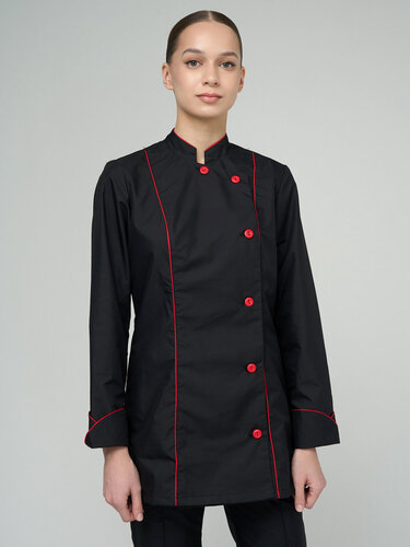 Изображение товара Костюм повара вилан женский, тк. Тиси, размер 60-62, рост 170-176, Черный, отделка красная