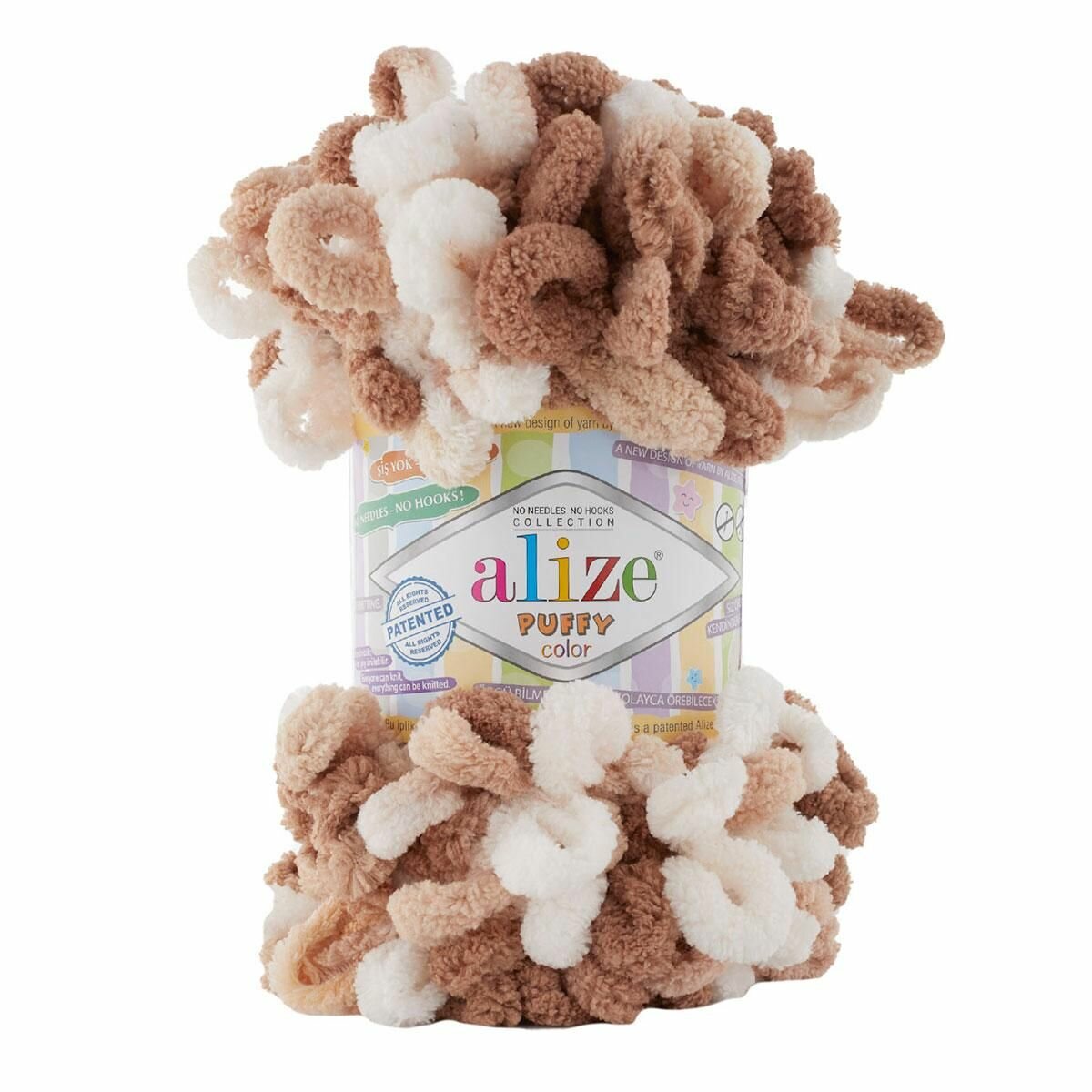 Пряжа ALIZE "Puffy Color", 100 г 9 м, 100% микрополиэстер, 6398 секционный, 5 шт
