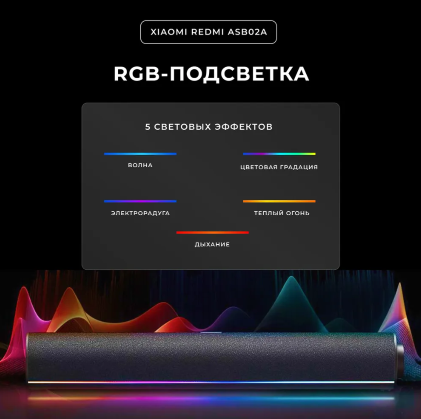 Картинки Звуковая панель Xiaomi Redmi Bluetooth PC Speaker RGB Ambient Light Black ASB02A