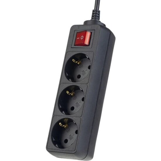 Сетевой удлинитель Perfeo с кнопкой "POWERMATE", 3,0м, 3 розетки, черный (PF-PM-3/3,0-B)