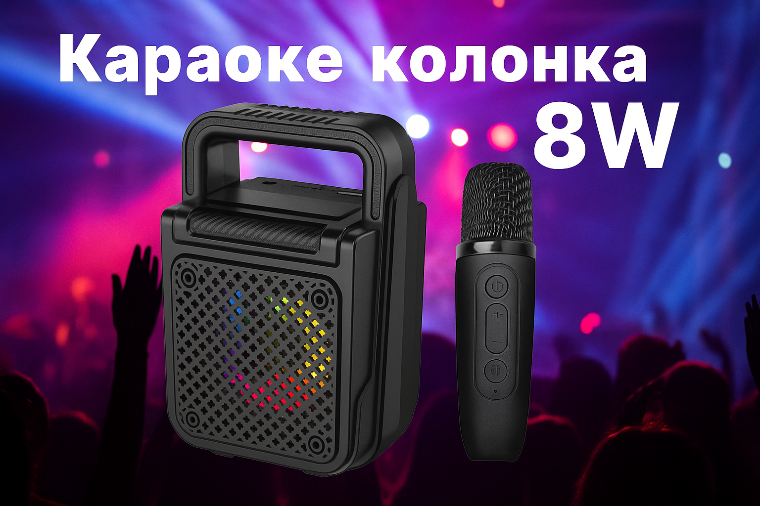Беспроводная колонка Sing-e ZQS-W3103, с подсветкой, беспроводным микрофоном, 8 Вт, Bluetooth