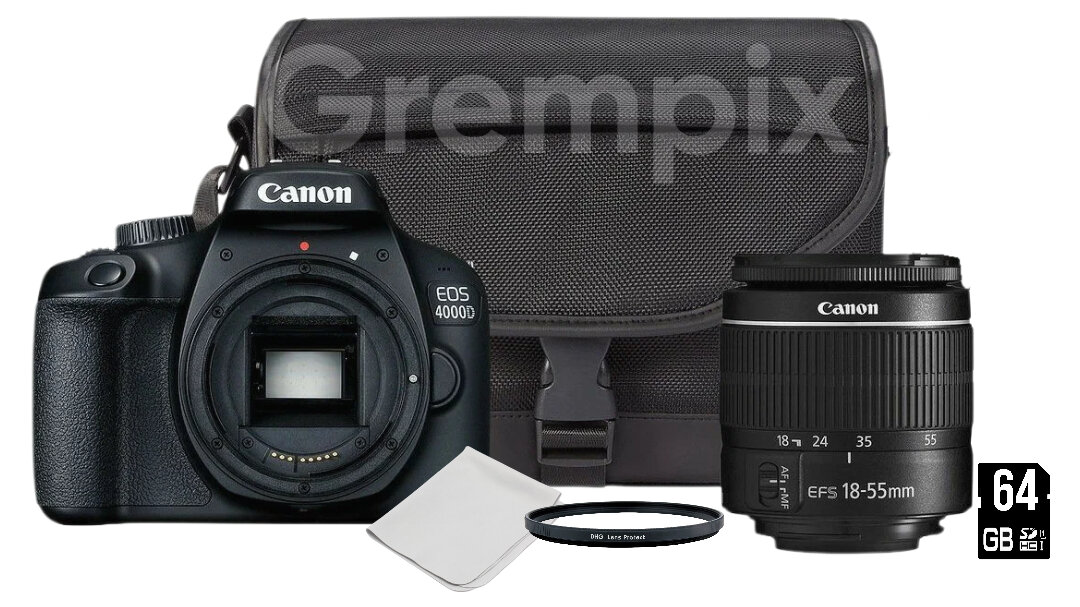 Фотоаппарат Canon EOS 4000D Travel Kit 18-55 III + сумка + карта памяти 64GB + защитный UV фильтр 58mm