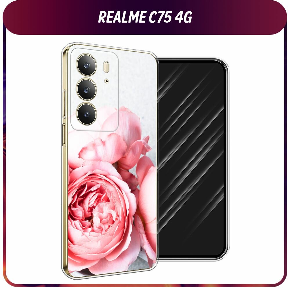 Чехол на Realme C75 4G / Реалми C75 4G с принтом "Пионы на белом"