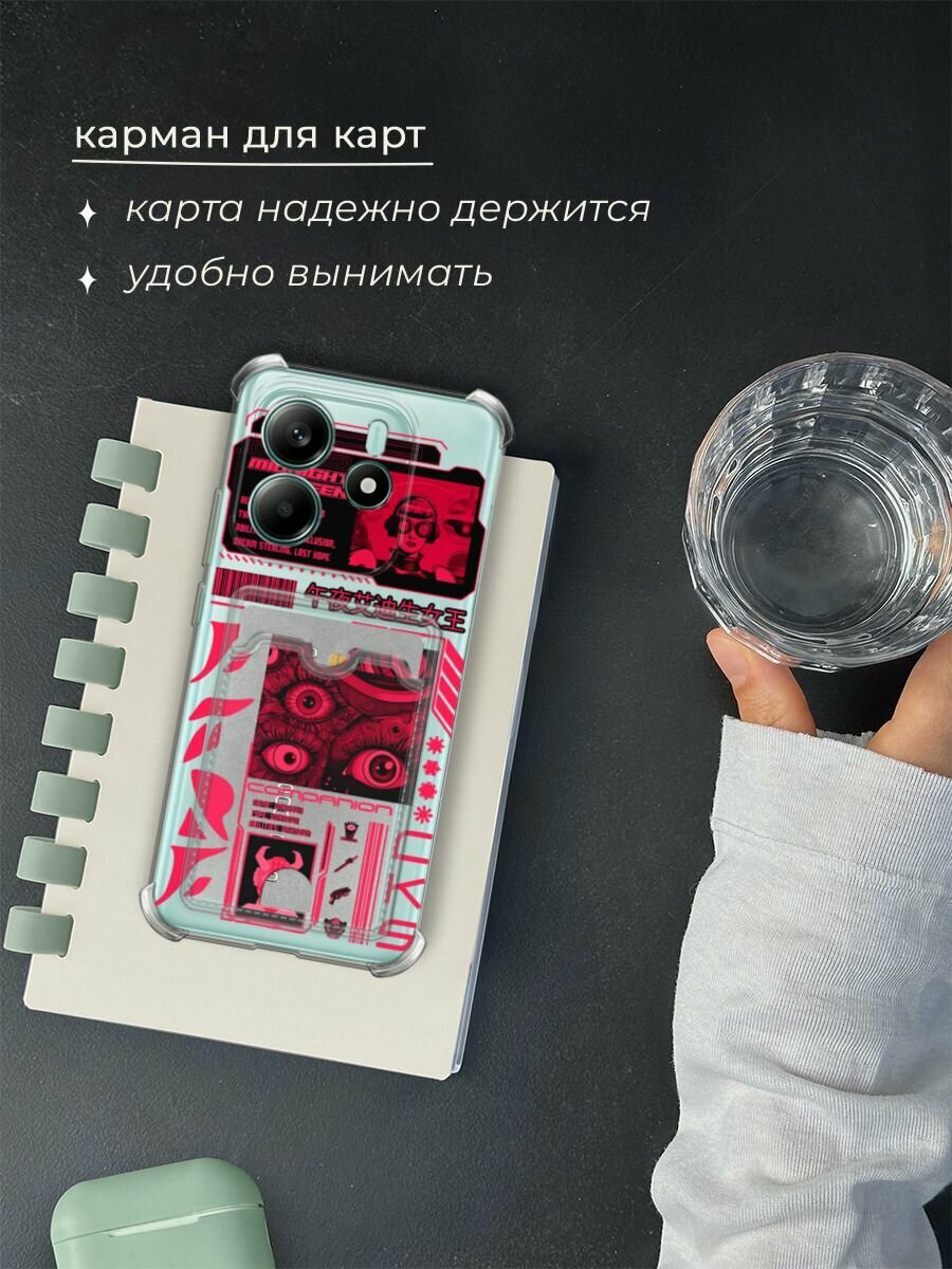 Чехол на Xiaomi Redmi Note 14 4G (Редми Нот 14 4G) с картой и принтом "Mionight queen" — фото 1