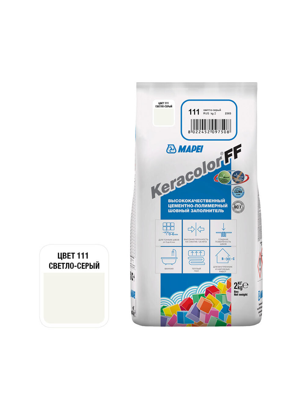 Затирка цементная Mapei Keracolor FF 111 светло-серая 2 кг