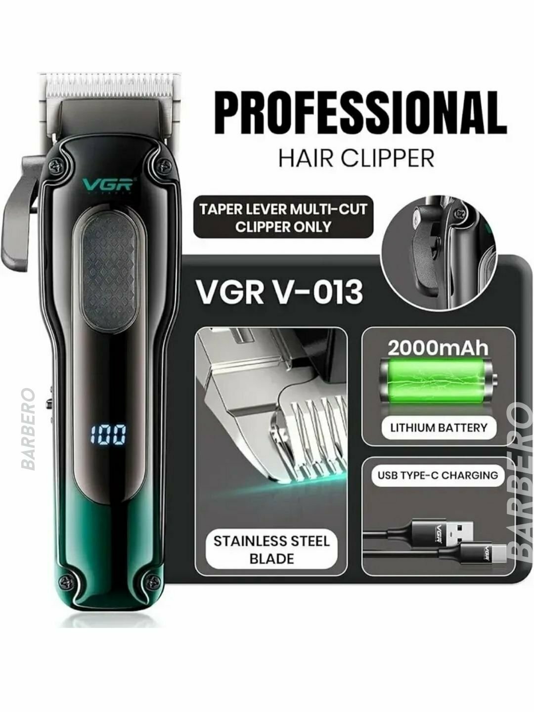 Триммер для стрижки VGR V-013, для волос, быстрая зарядка, серый — фото 1