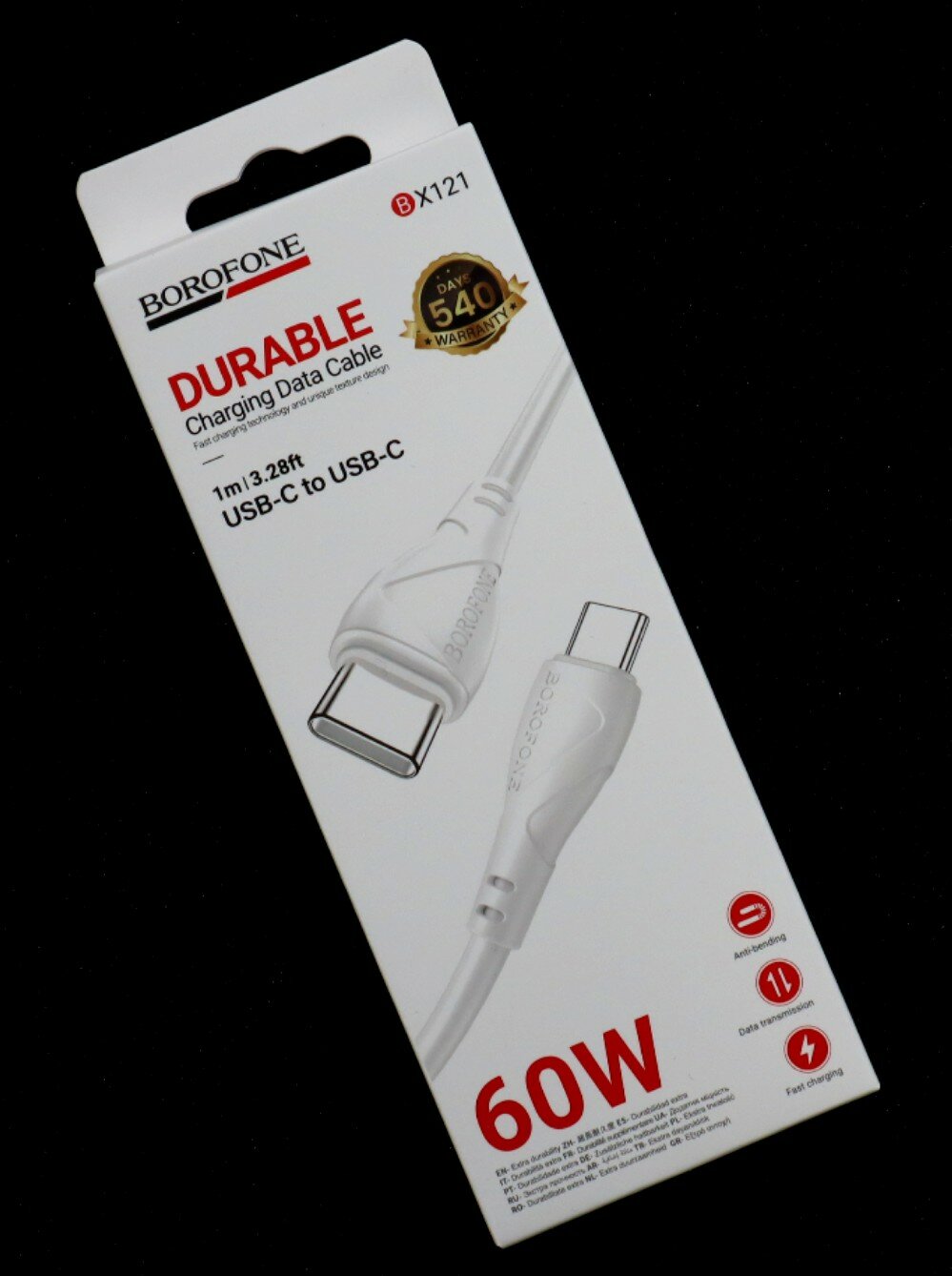 Кабель Type-C - Type-C (Cm-Cm), 3A, 60W, 1 м, Borofone BX121 белый — фото 1