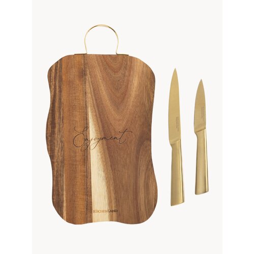 Доска разделочная 19х34 см с ручкой с ножами деревосталь фигурная Enjoyment Noble tree Kuchenland 2490₽
