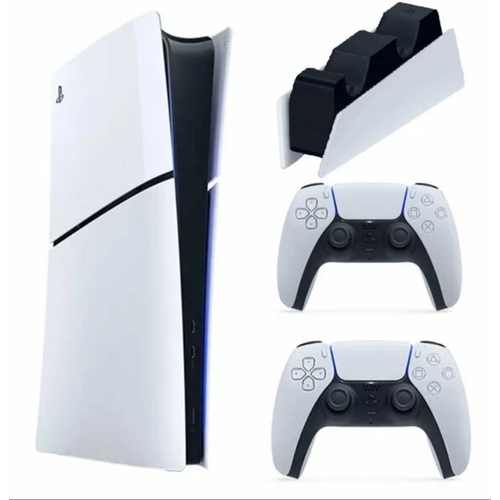 Игровая консоль PlayStation 5 Slim Blu-ray Disc, 1 ТБ, два геймпада + зарядная станция